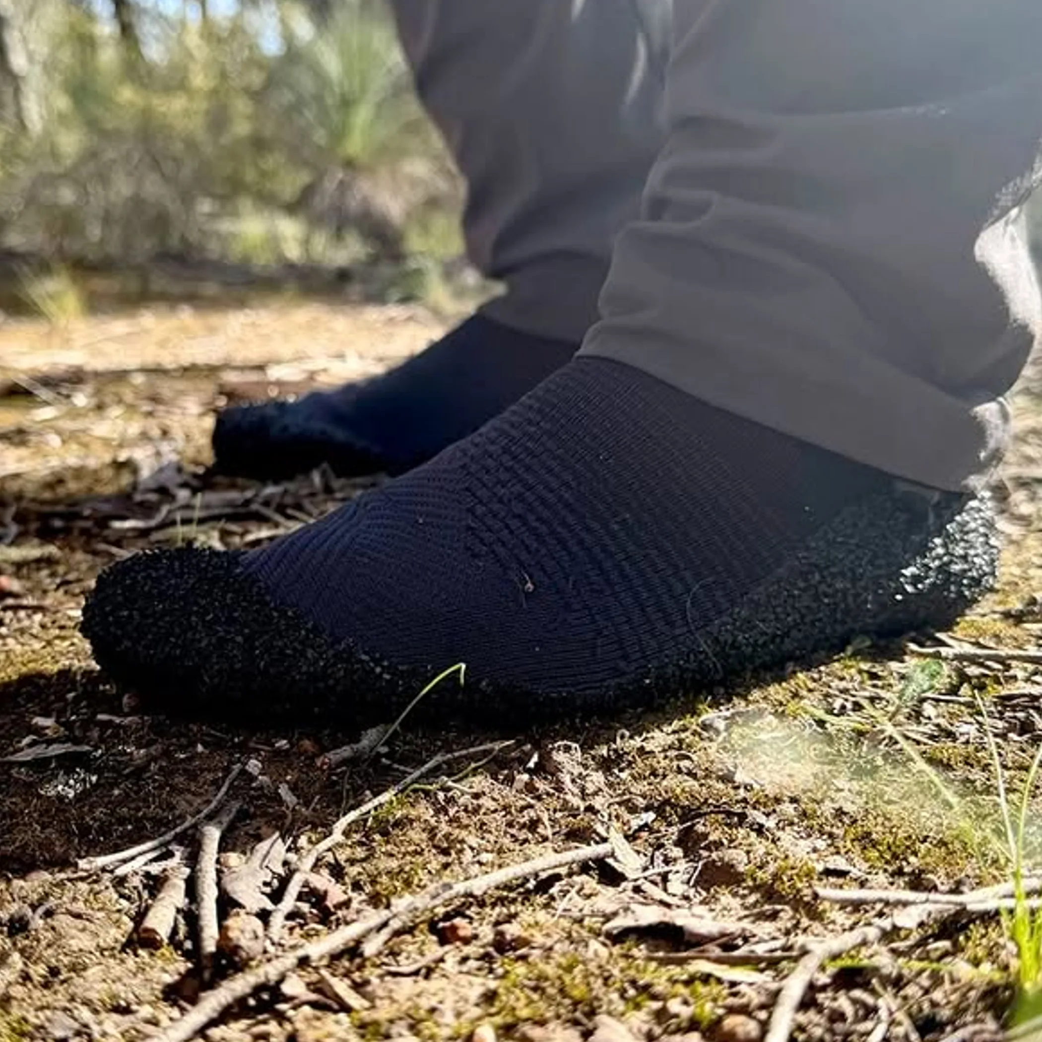 lightweight sock shoes on an australian bushwalk